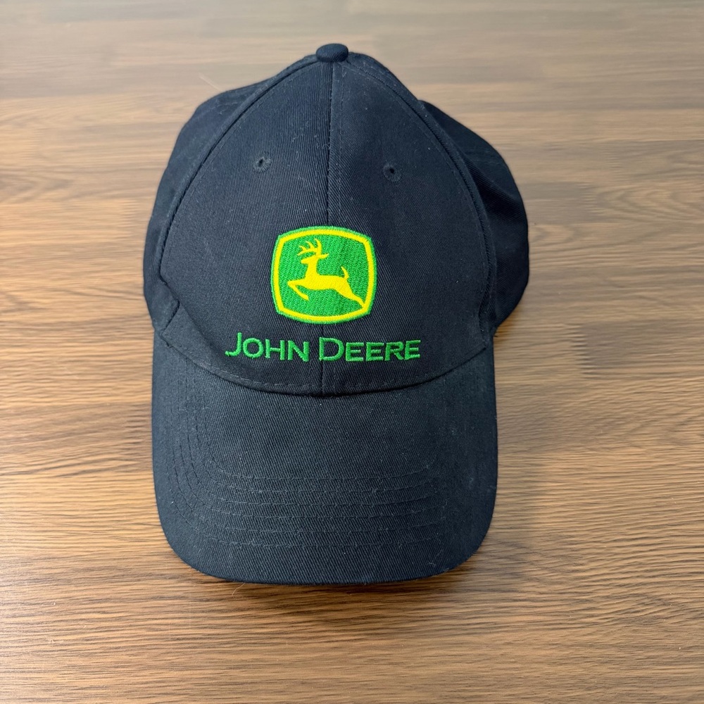John Deere Black Structured Trucker Hat Cap Strap Back Nothing Runs Like a Deere